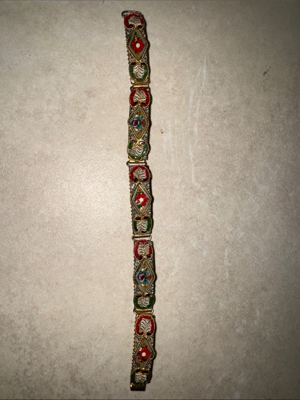 Micro Mosaic Bracelet Vintage Women's Brass Goldtone 7.75"